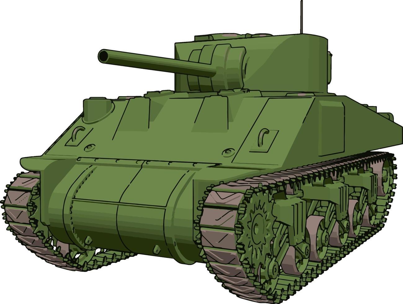 Green military tank, illustration, vector on white background.