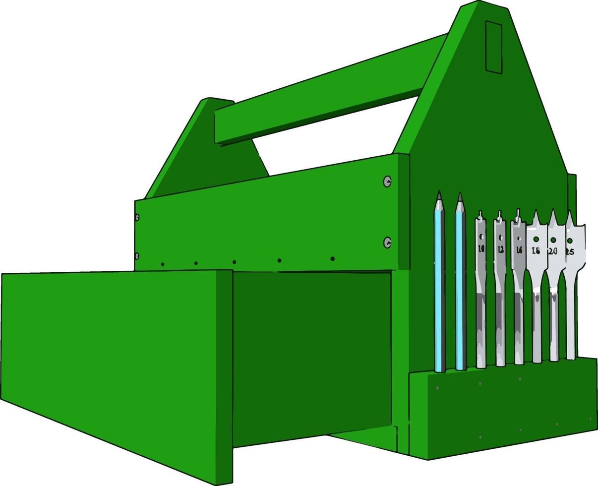 Caja de herramientas verde, ilustración, vector sobre fondo blanco.