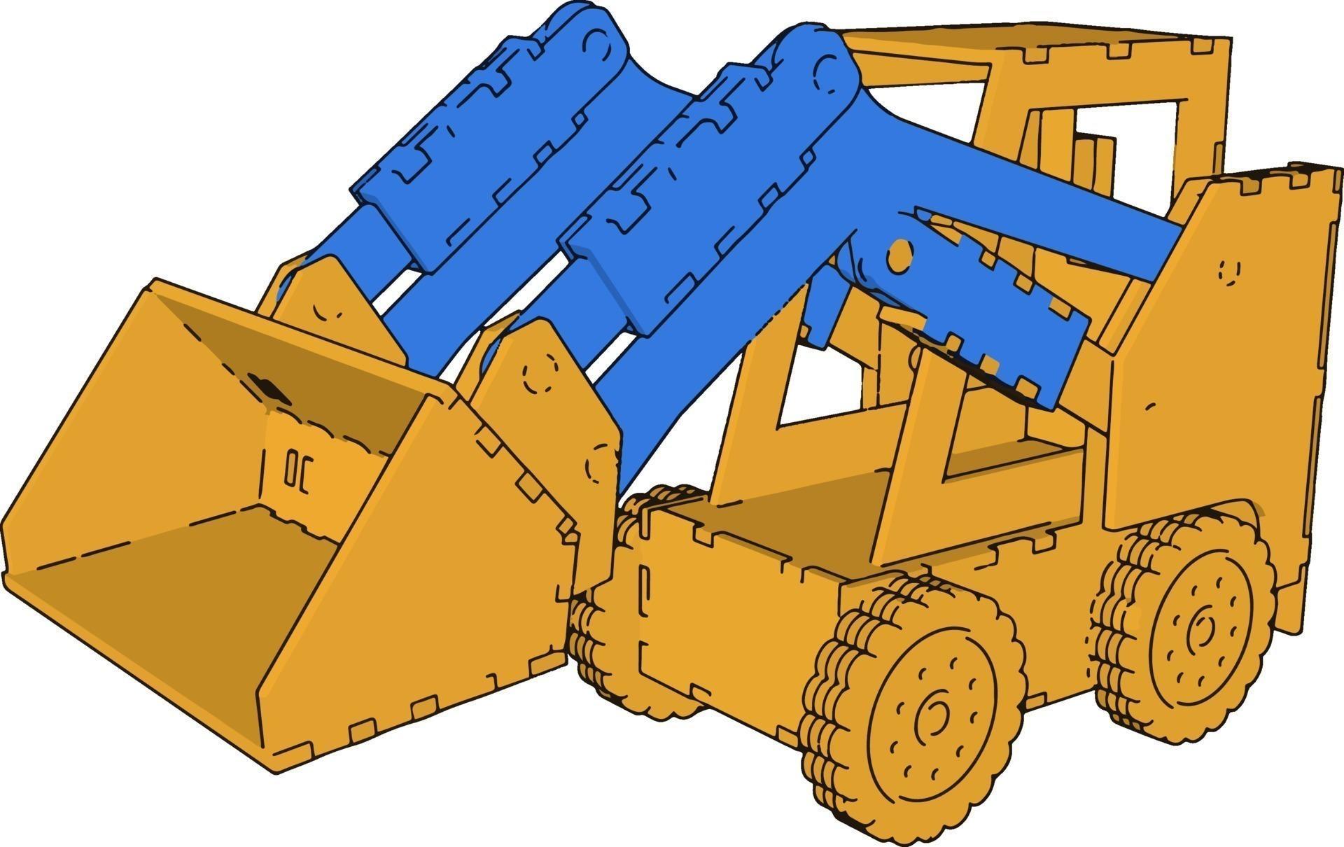 Yellow excavator toy, illustration, vector on white background