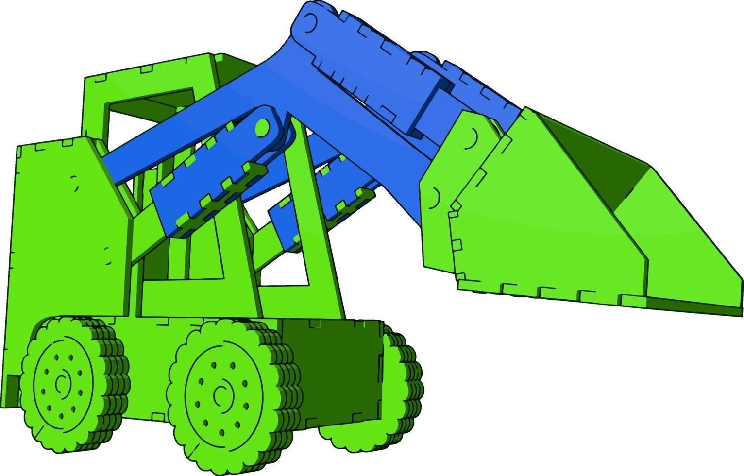 Green excavator toy, illustration, vector on white background.