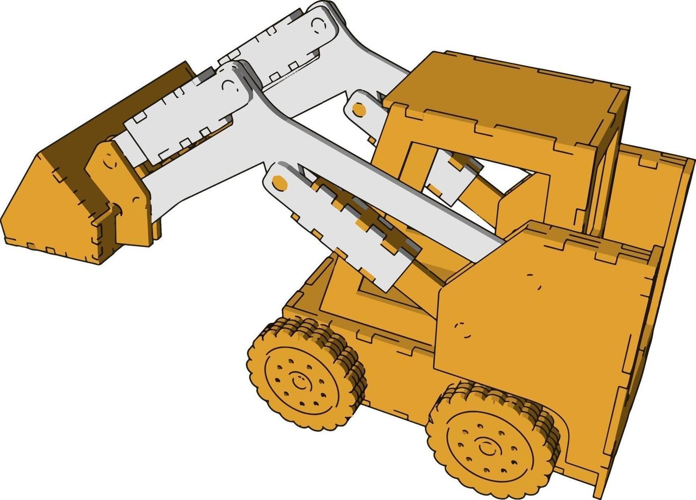 Yellow excavator toy, illustration, vector on white background.