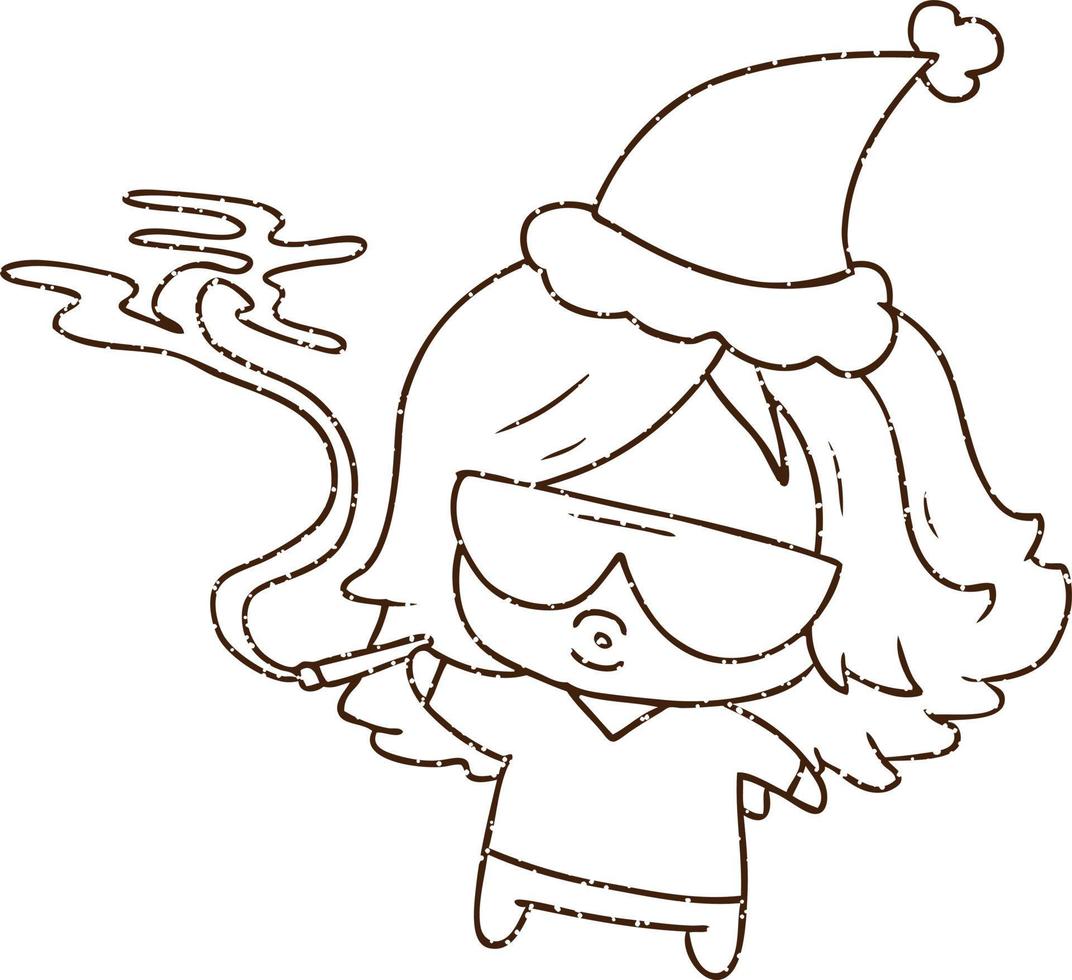 Christmas Woman Charcoal Drawing vector