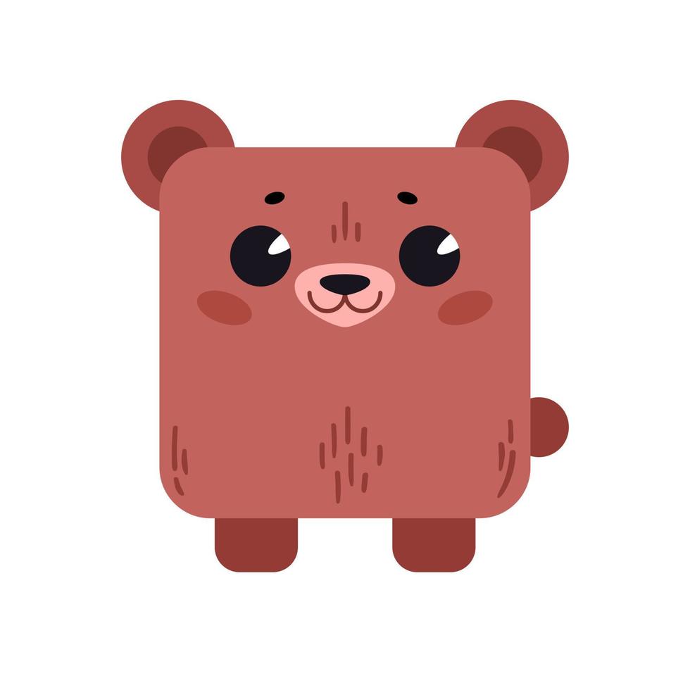 un lindo oso de dibujos animados con forma cuadrada. icono cuadrado para aplicaciones o juegos. ilustración vectorial aislado sobre fondo blanco vector