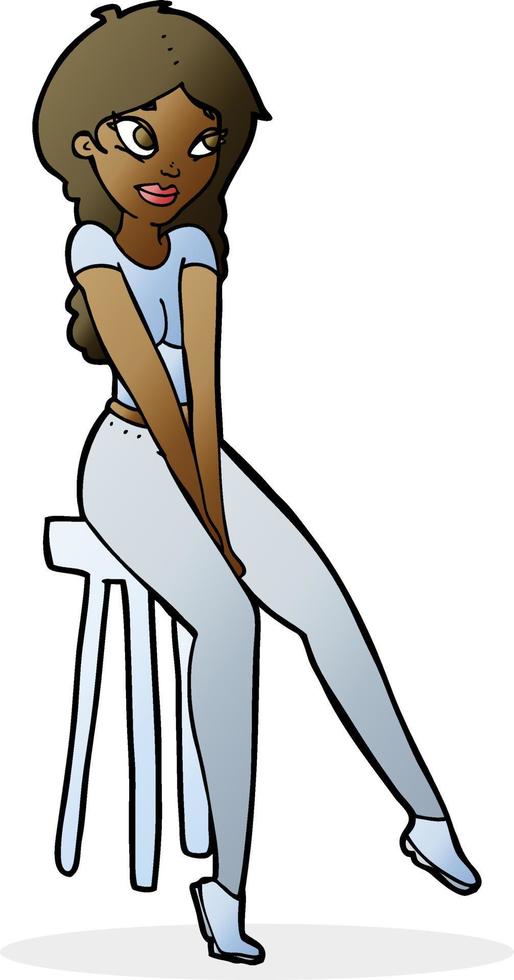 cartoon pretty girl on stool vector