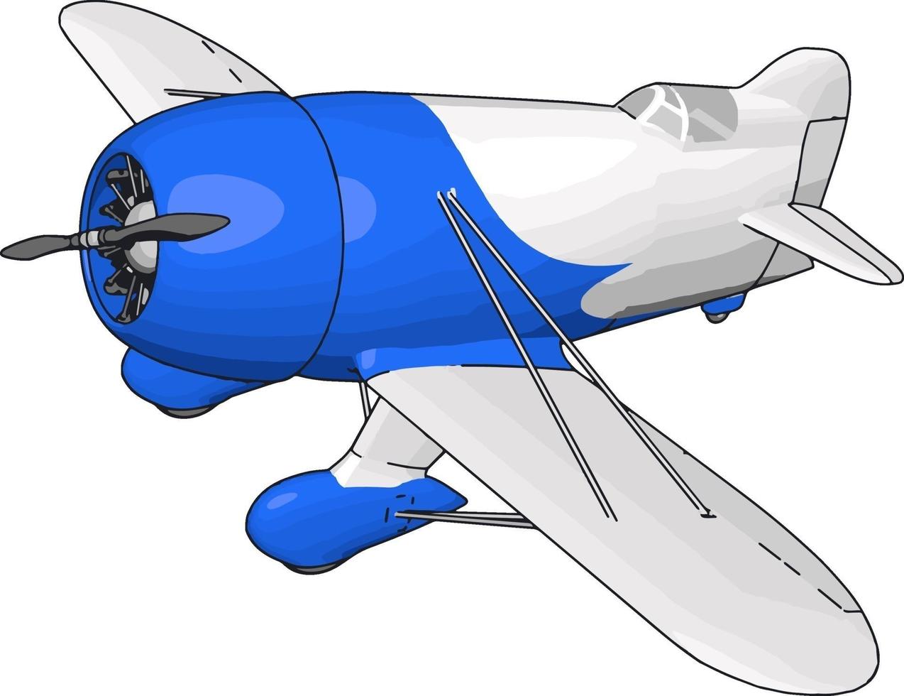 White and blue old retro plane, illustration, vector on white background.