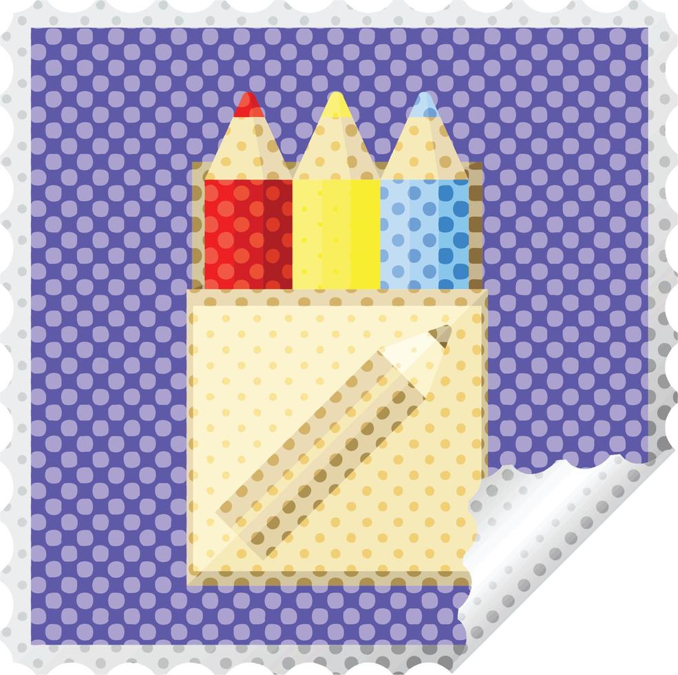 pack of coloring pencils graphic square sticker stamp vector