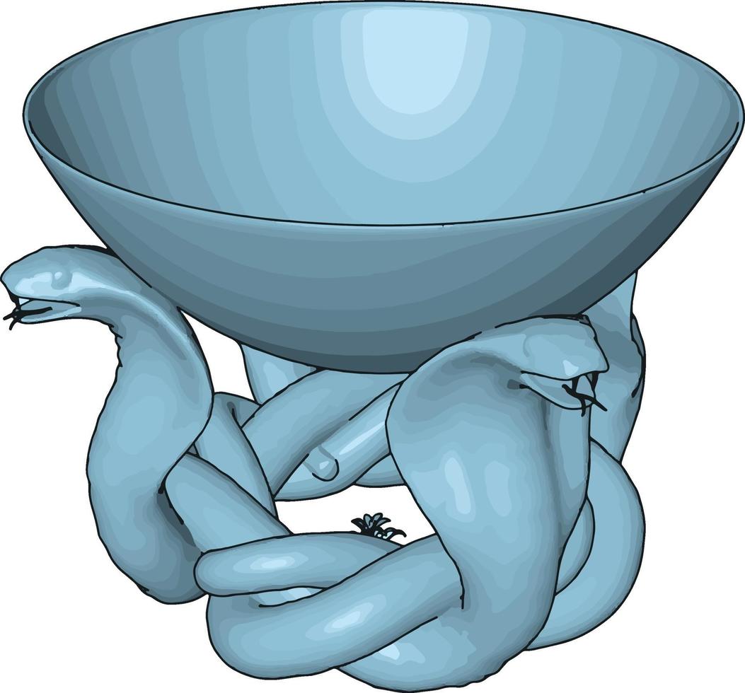 Blue snakes holding bowl, illustration, vector on white background.