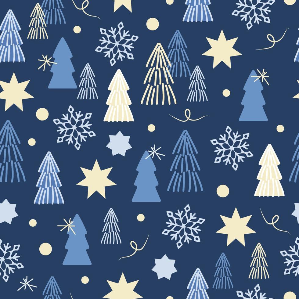 Winter Forest background. Seamless Pattern with Christmas trees for Winter and Christmas theme. Christmas design for greeting cards, wrapping papers, wallpaper, fabric prints. Vector illustration.