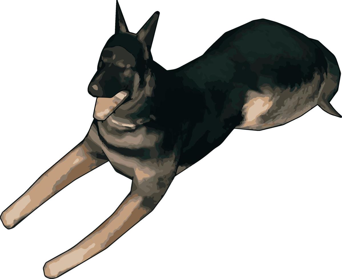 3D model of german shepherd, illustration, vector on white background.