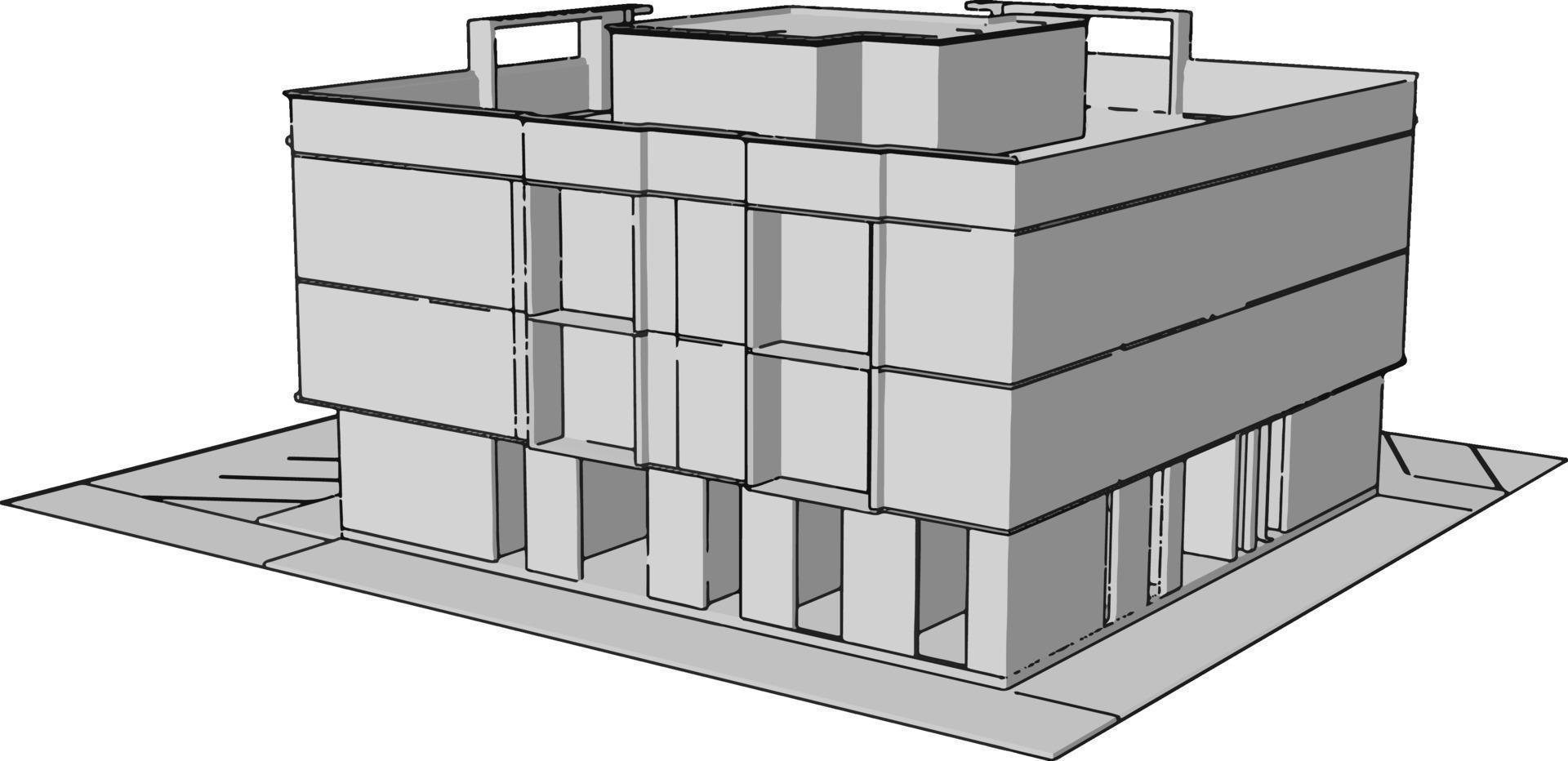 Complex building, illustration, vector on white background.