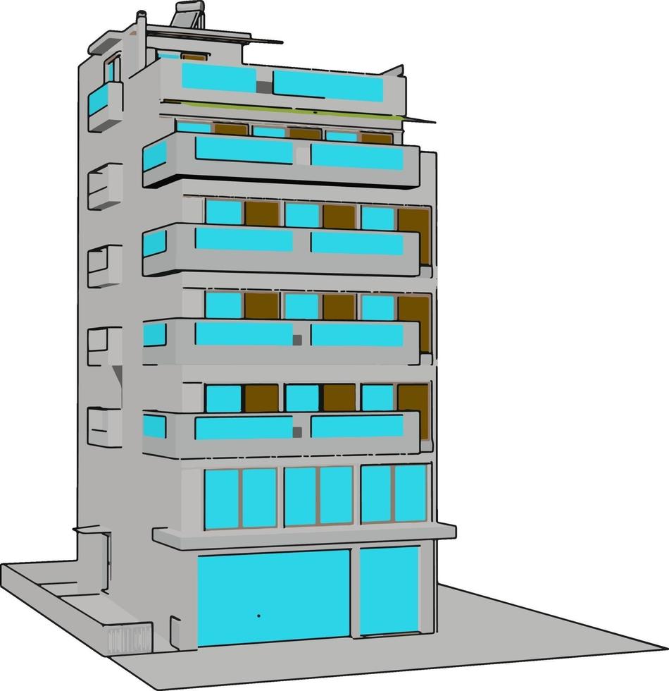 Residential building, illustration, vector on white background.