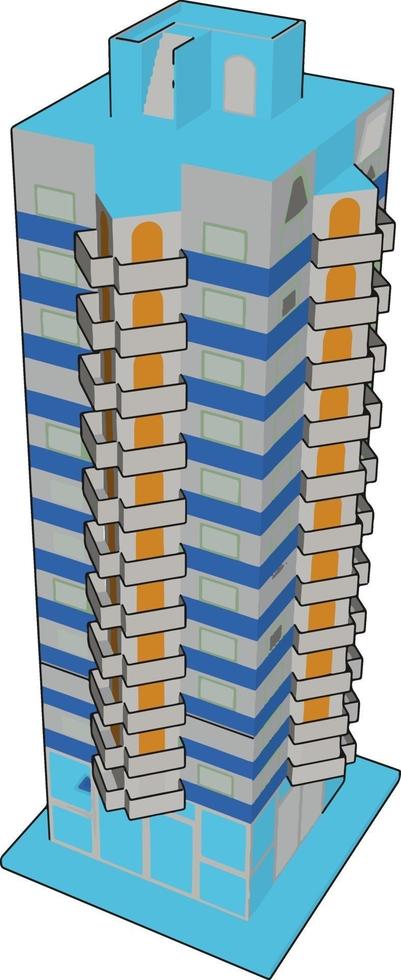 edificio alto azul, ilustración, vector sobre fondo blanco.