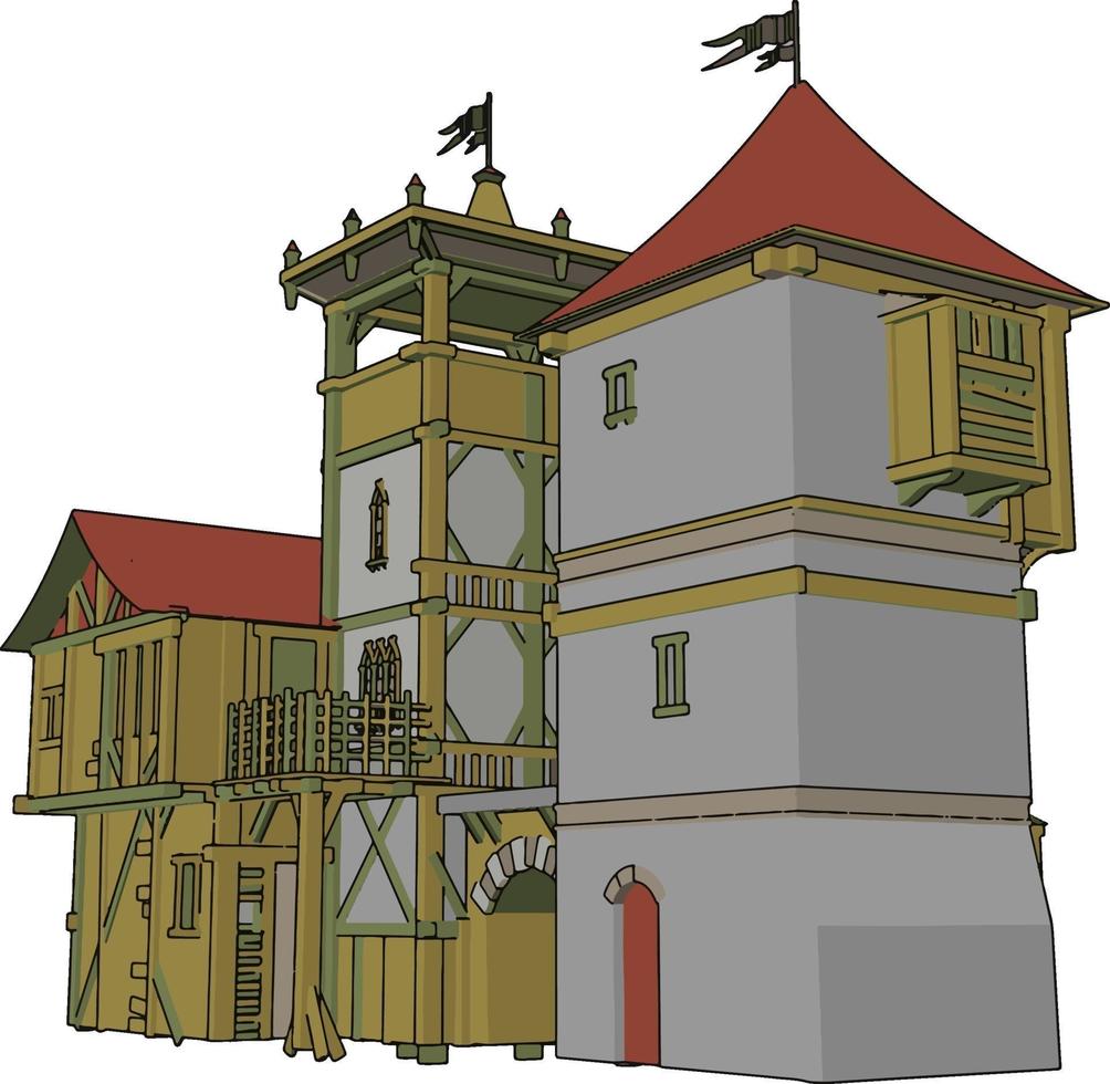 Medieval castle, illustration, vector on white background.