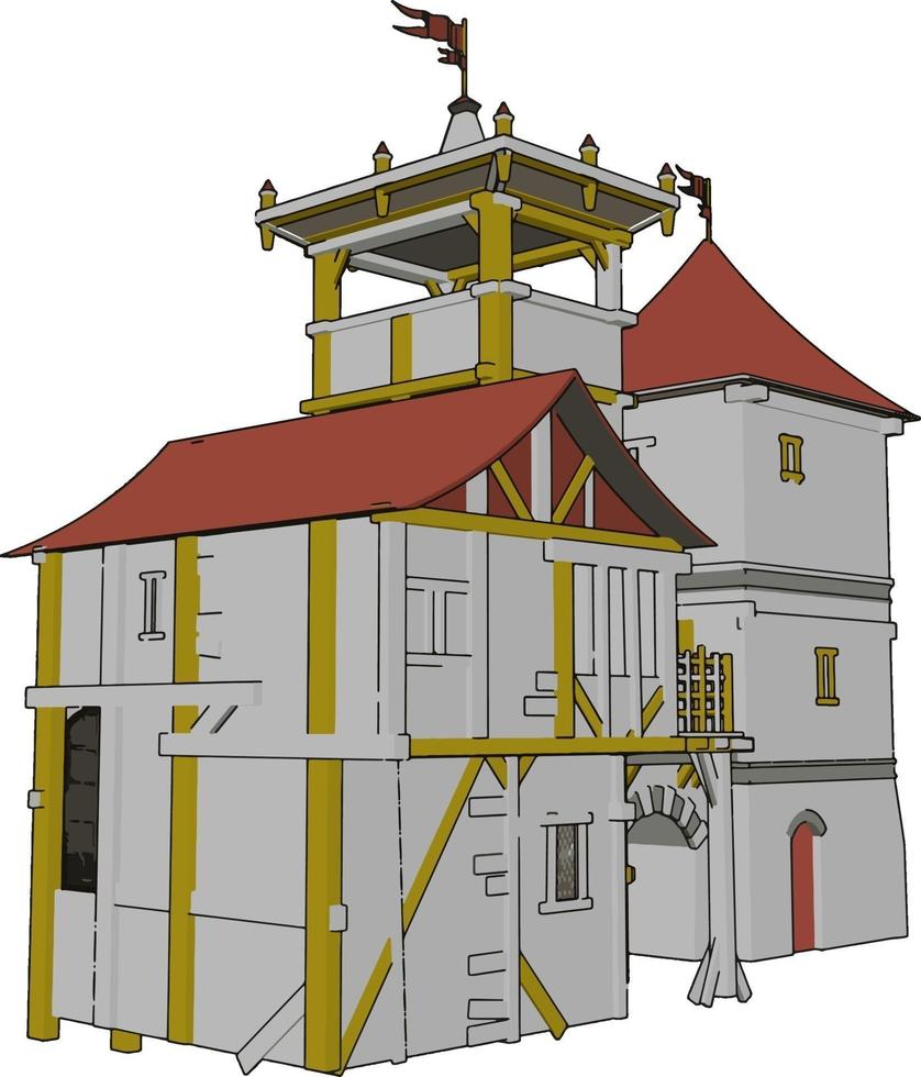 Medieval castle, illustration, vector on white background.