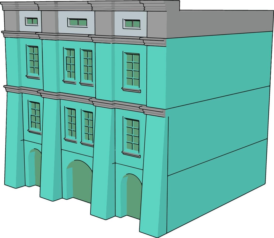 edificio azul claro, ilustración, vector sobre fondo blanco.