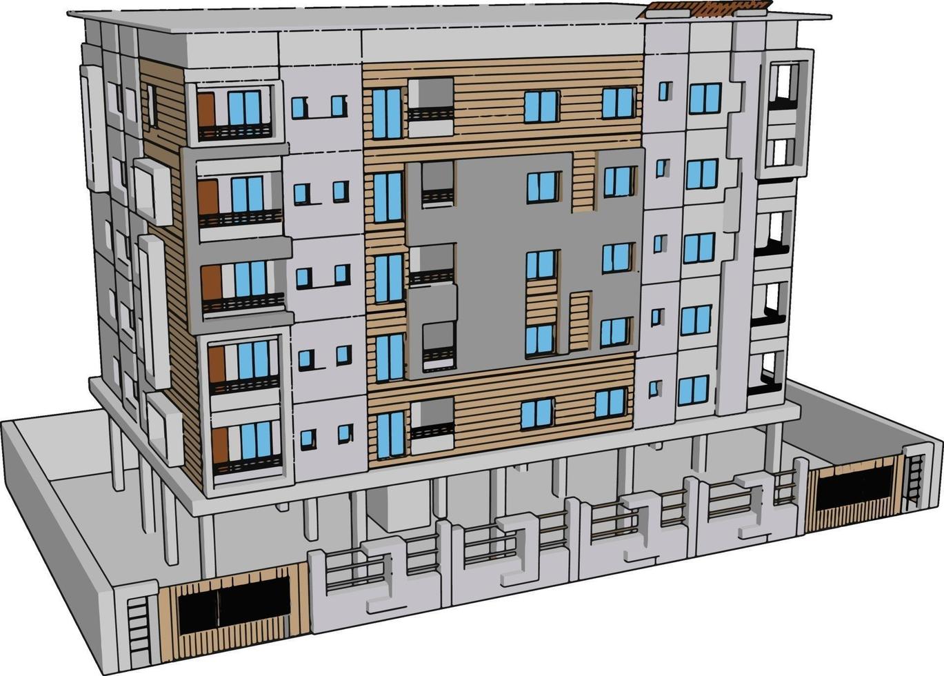 edificio residencial blanco, ilustración, vector sobre fondo blanco.