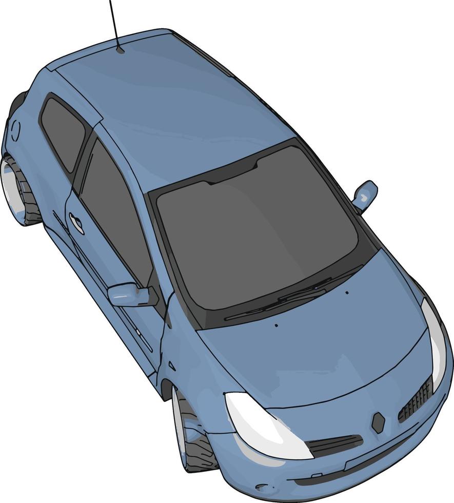 Blue renault clio, illustration, vector on white background.