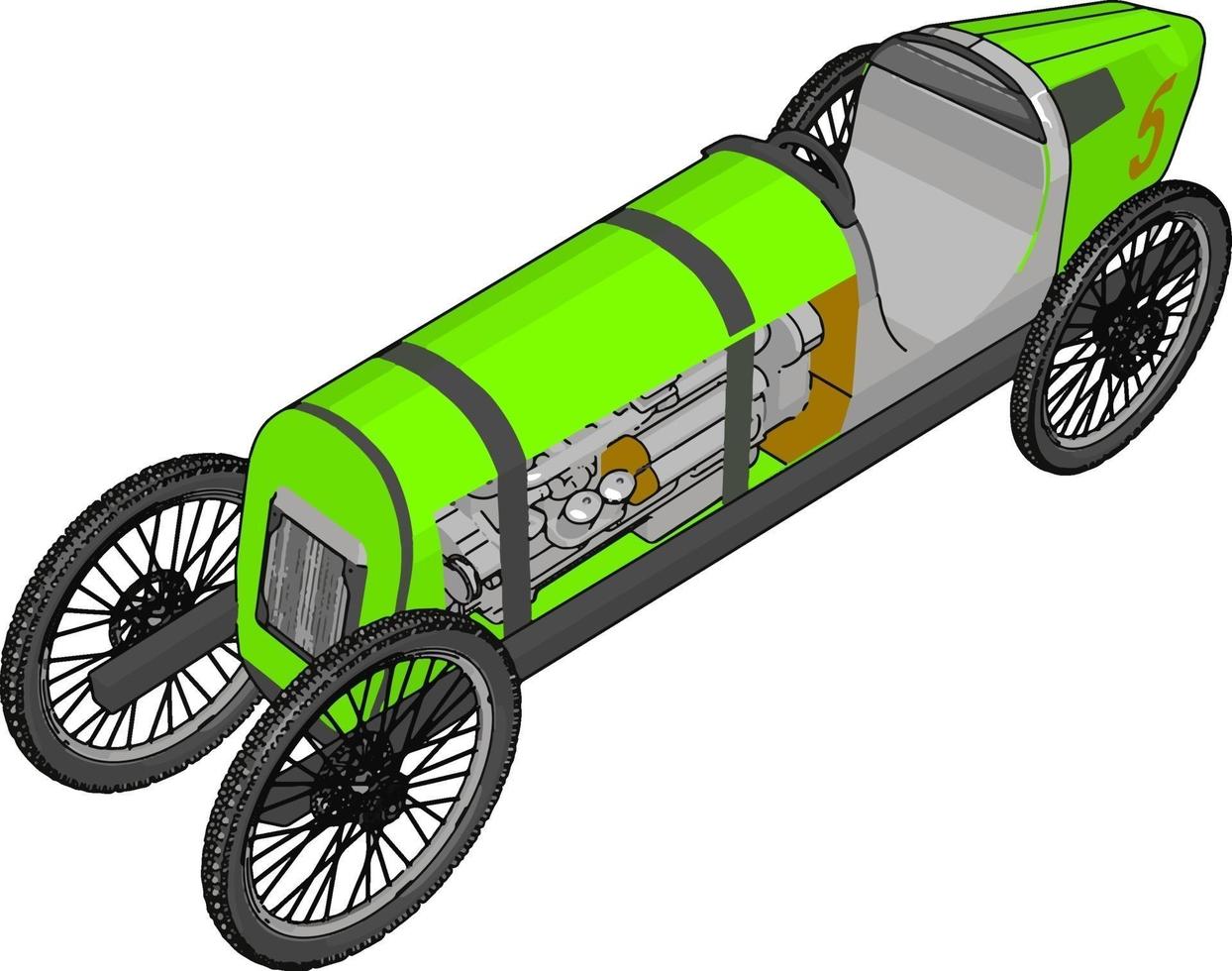 Green antique car, illustration, vector on white background.