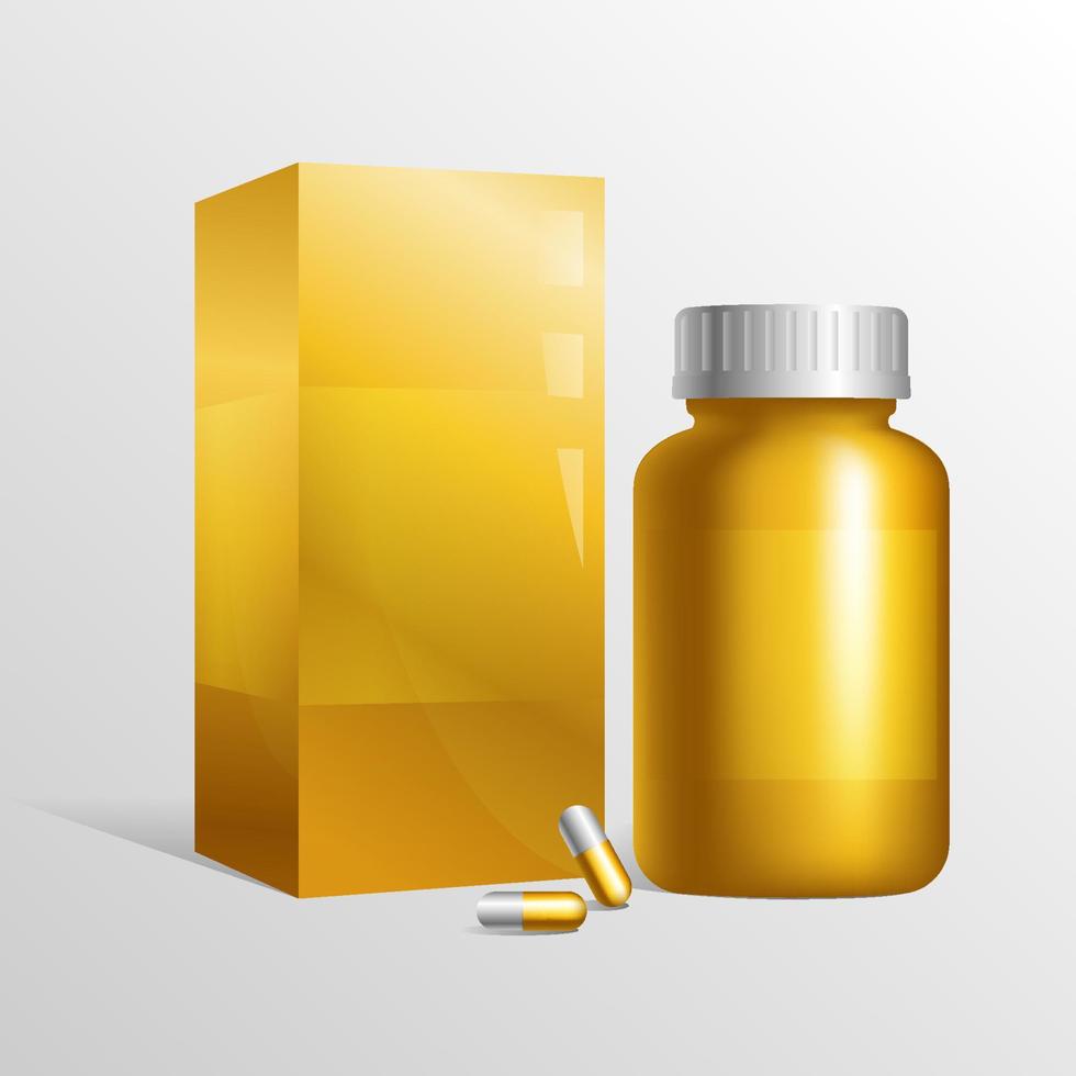 Golden Pill Jar and Box Mockup vector