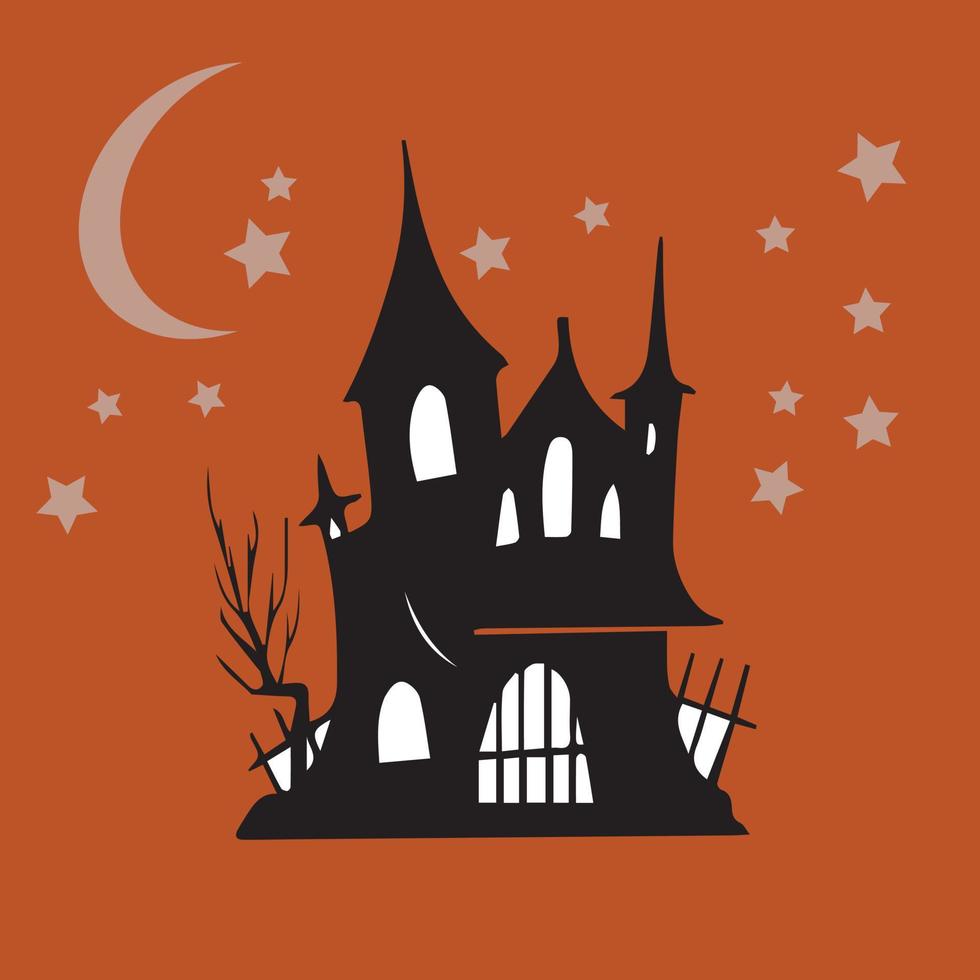 Halloween house design made on an orange background with some specific elements vector