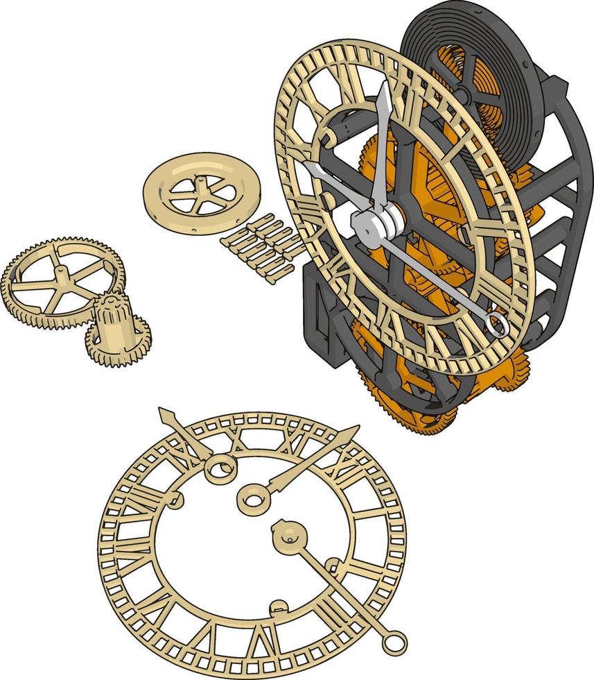 Split clock, illustration, vector on white background.