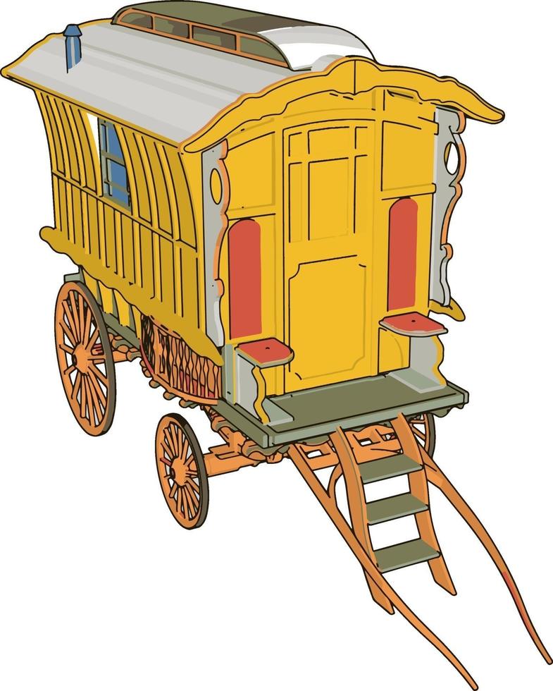 Old yellow carriage, illustration, vector on white background.
