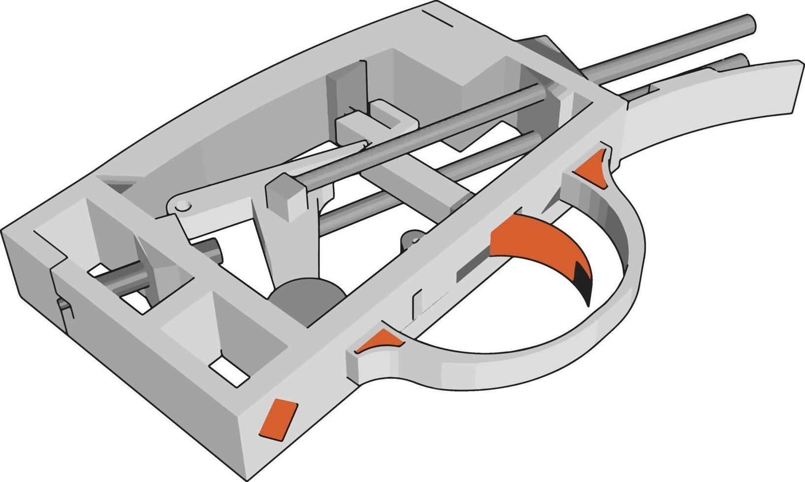 Part of a gun, illustration, vector on white background.