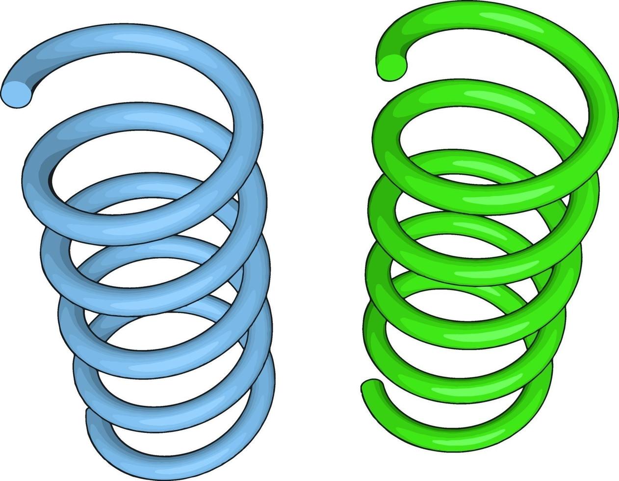 Blue and green springs, illustration, vector on white background.