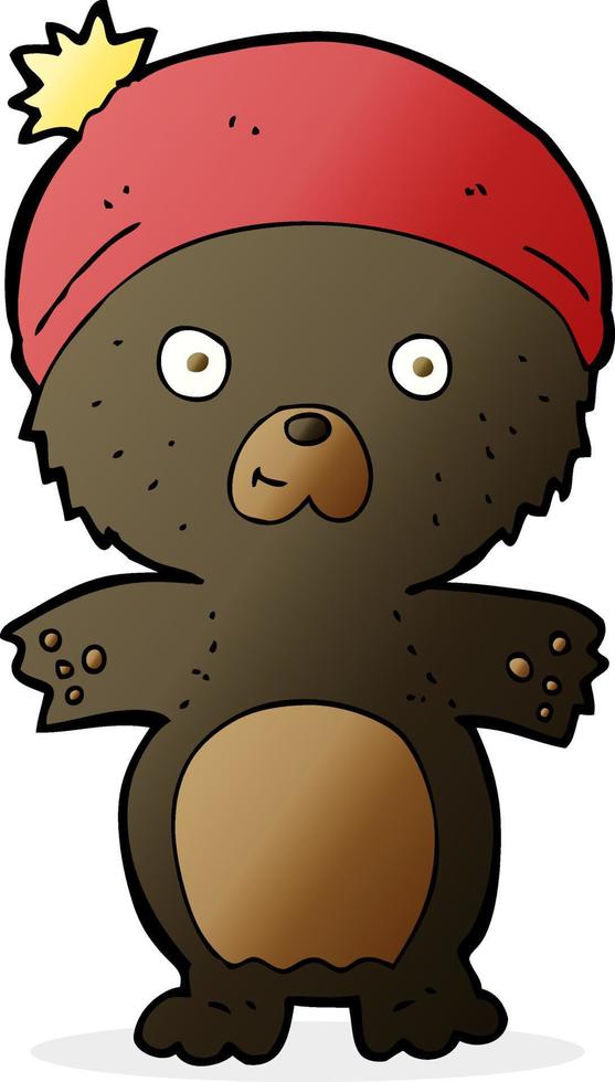 cartoon cute black bear in hat vector