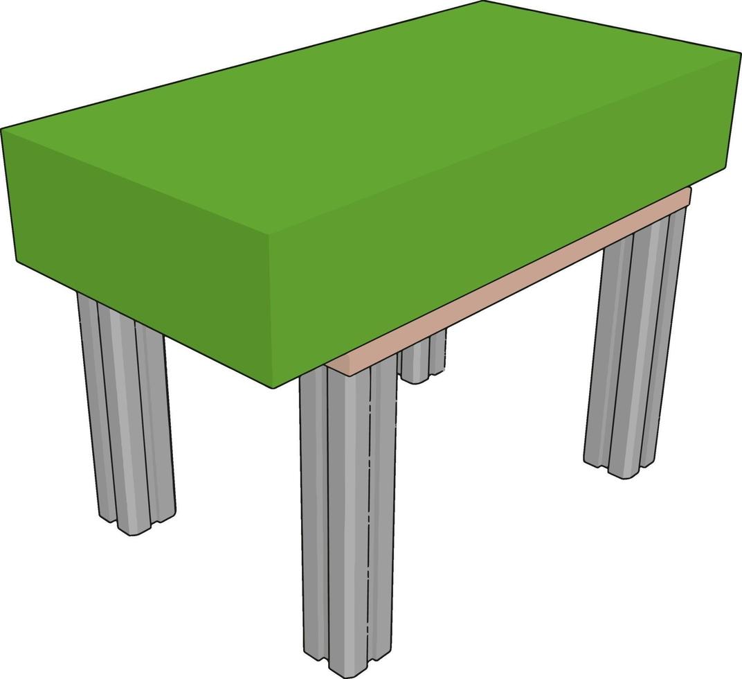 Table with green brick, illustration, vector on white background.