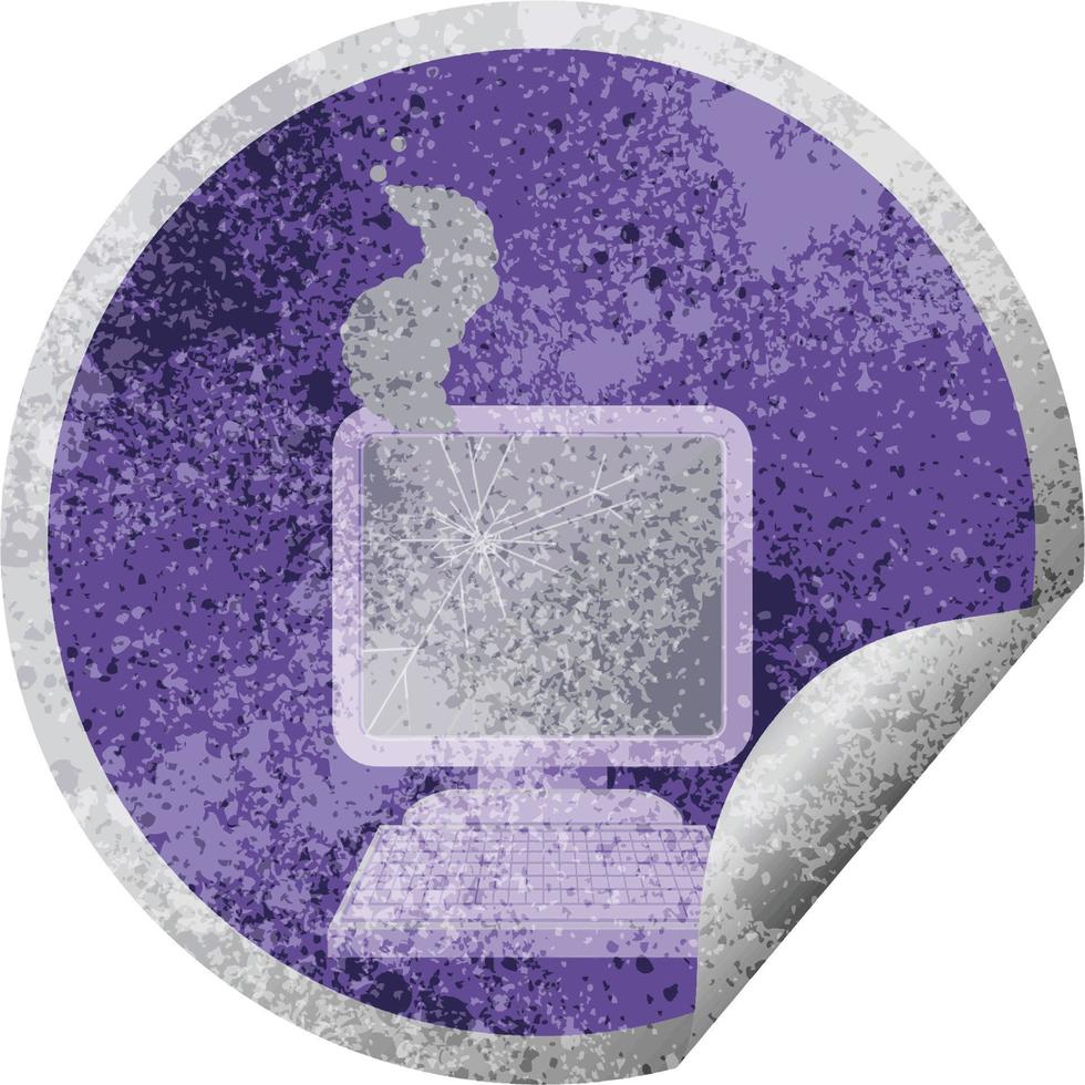 broken computer graphic vector illustration circular sticker