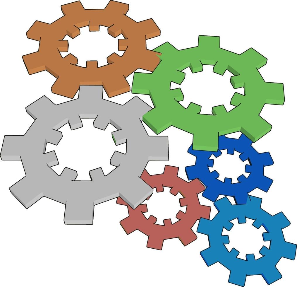 Multicolor gears, illustration, vector on white background.