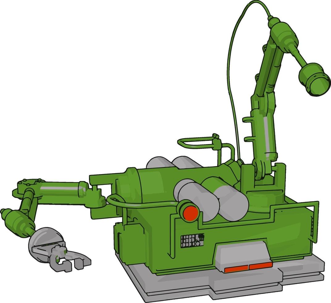 Green engineering machine, illustration, vector on white background.