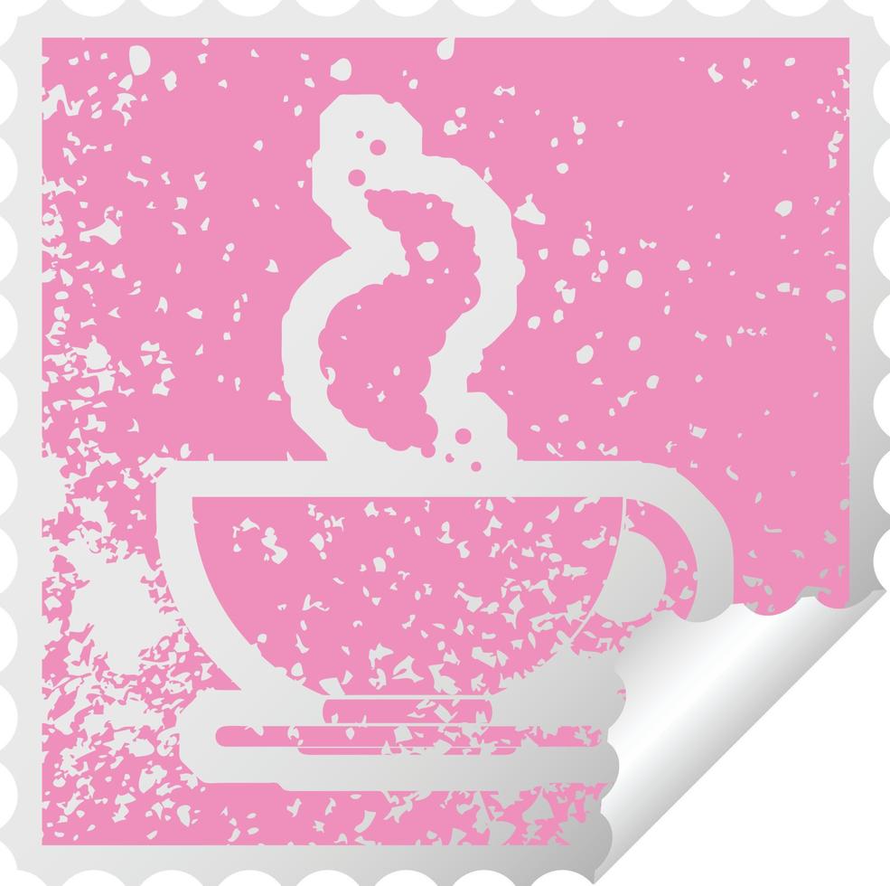 distressed sticker icon illustration of a hot cup of coffee vector