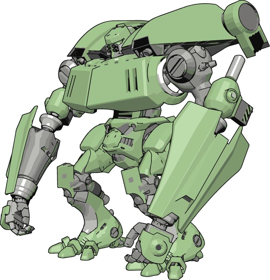 Green big robot, illustration, vector on white background.
