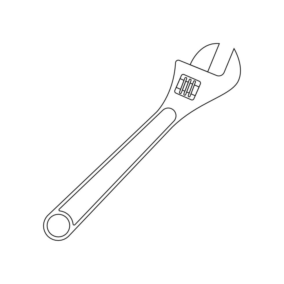 ilustración de icono de contorno de llave inglesa sobre fondo blanco vector