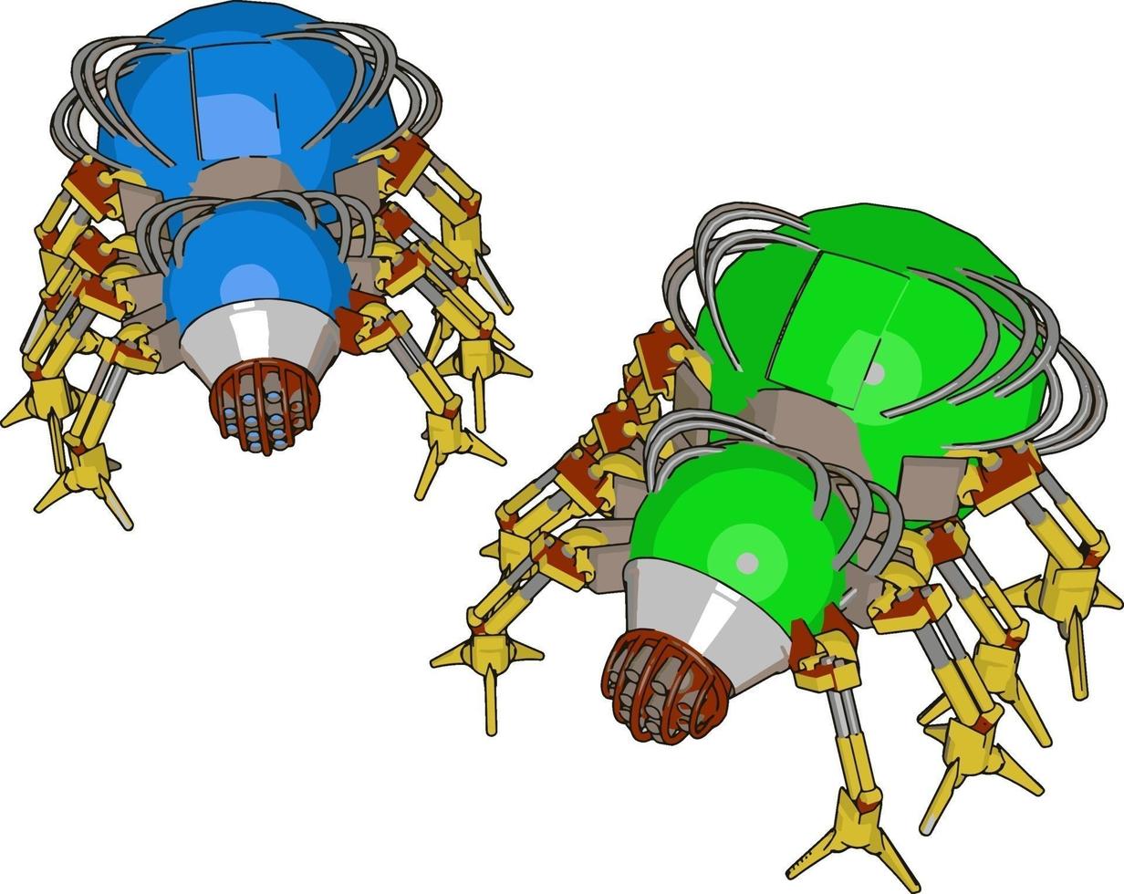 Bug robot azul y verde, ilustración, vector sobre fondo blanco.