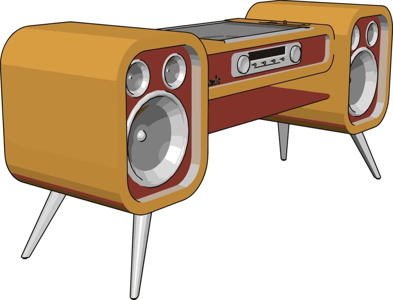 Yellow old sound system, illustration, vector on white background.