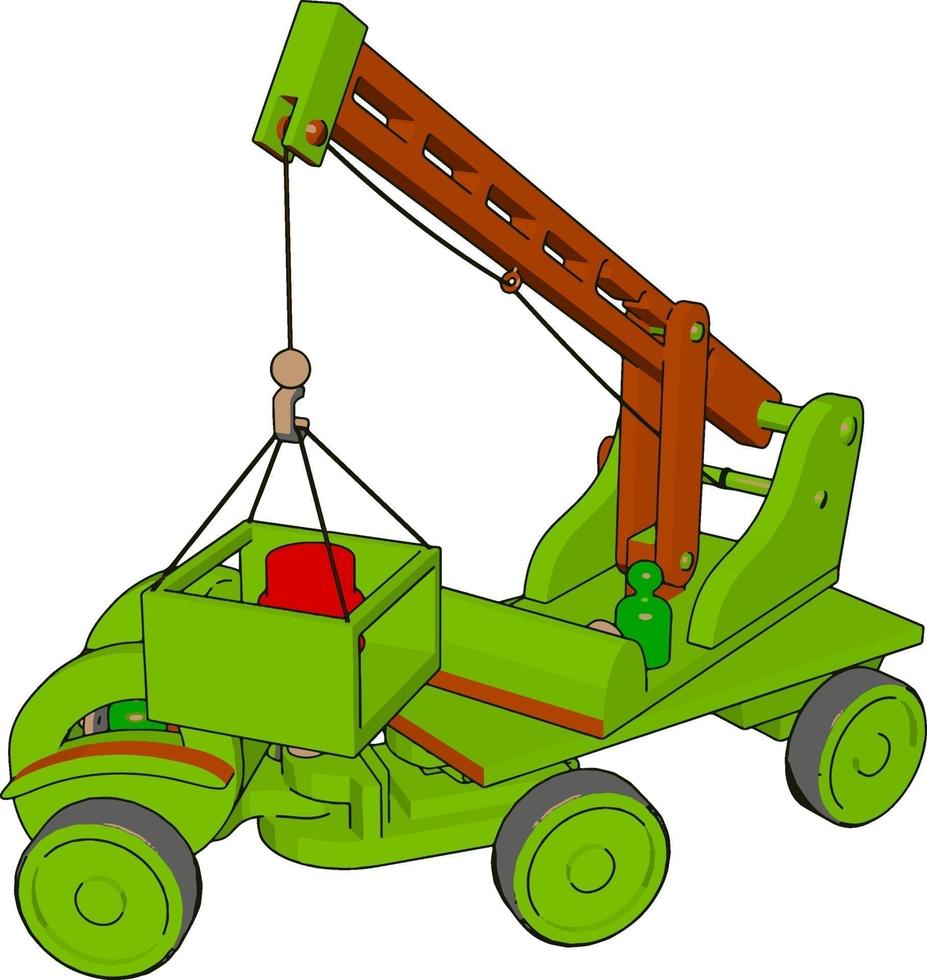 Green construction vehicles toy, illustration, vector on white background.