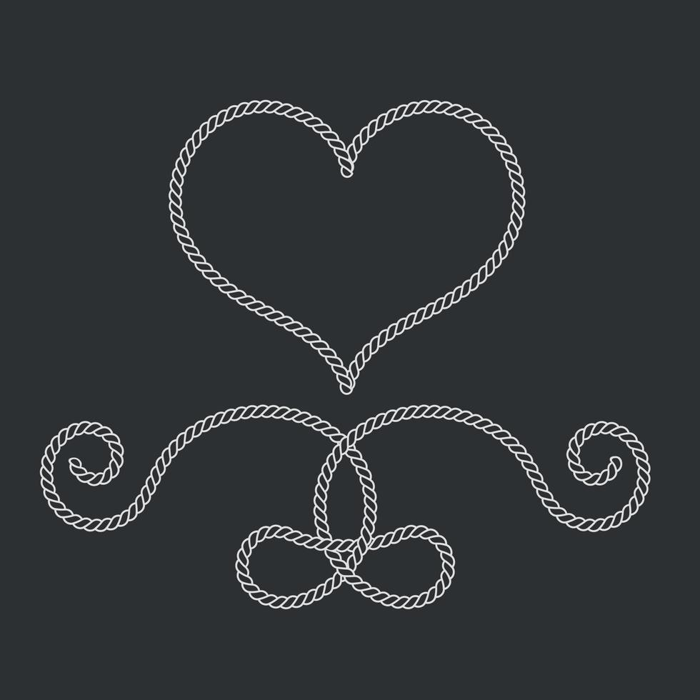 Nautical ropes. Dividers set. Decorative knots elements for decoration. Vector illustration on black background