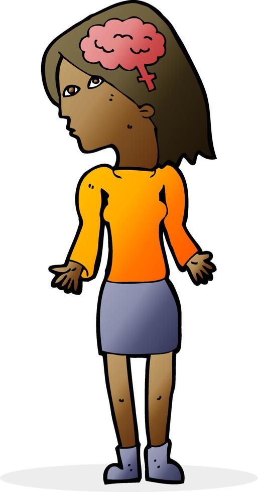 cartoon clever woman shrugging shoulders vector