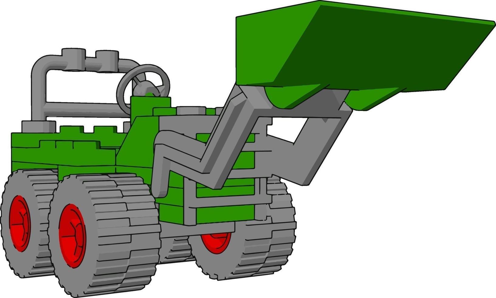 Green excavator, illustration, vector on white background.