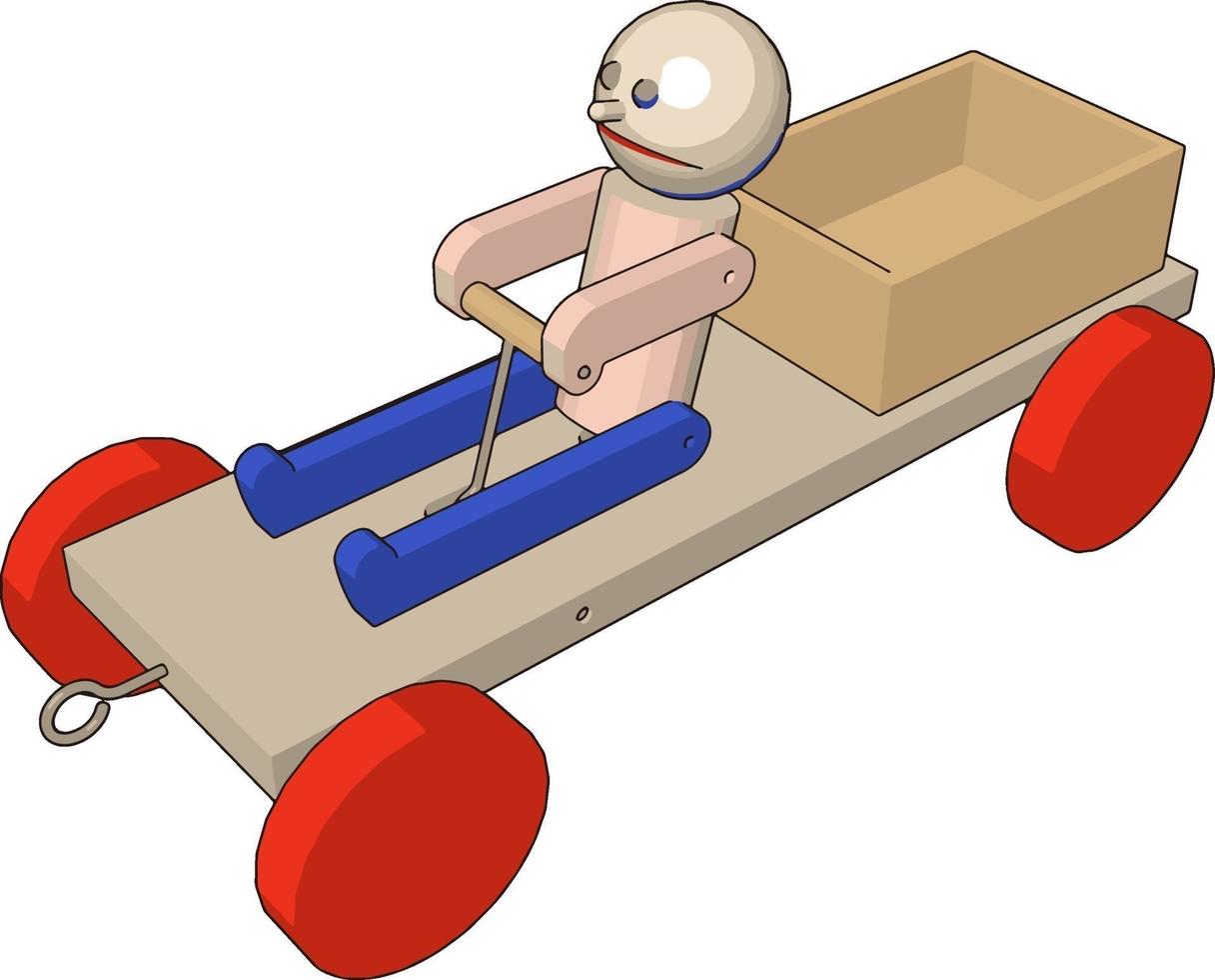 Wooden car, illustration, vector on white background.