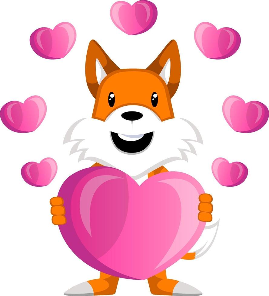 Fox in love, illustration, vector on white background.