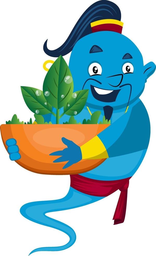 Genie with plant, illustration, vector on white background.