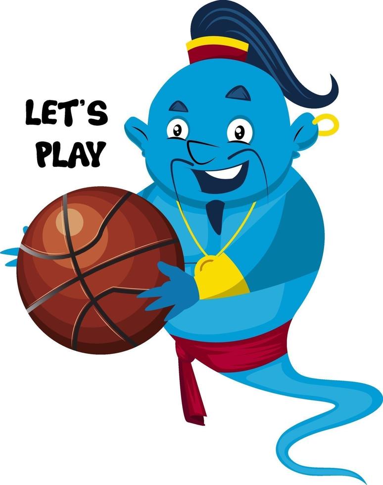 Genie with basketball, illustration, vector on white background.