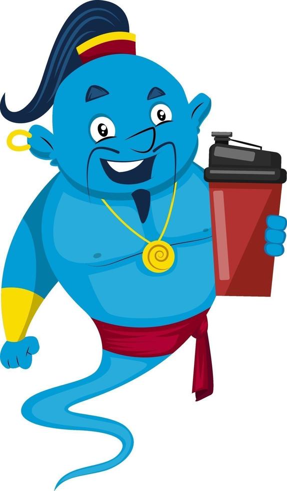 Genie with coffee, illustration, vector on white background.