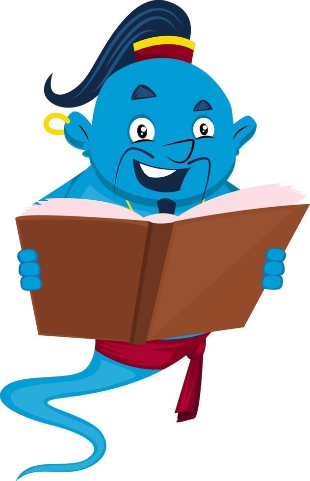 Genie with book, illustration, vector on white background.