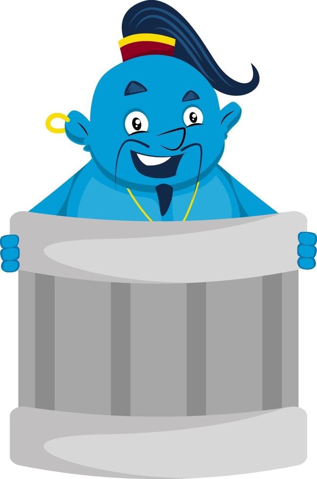Genie in trash can, illustration, vector on white background.