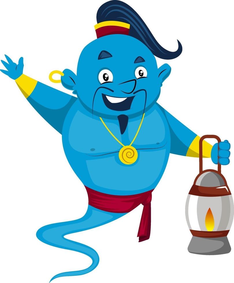 Genie with lamp, illustration, vector on white background.